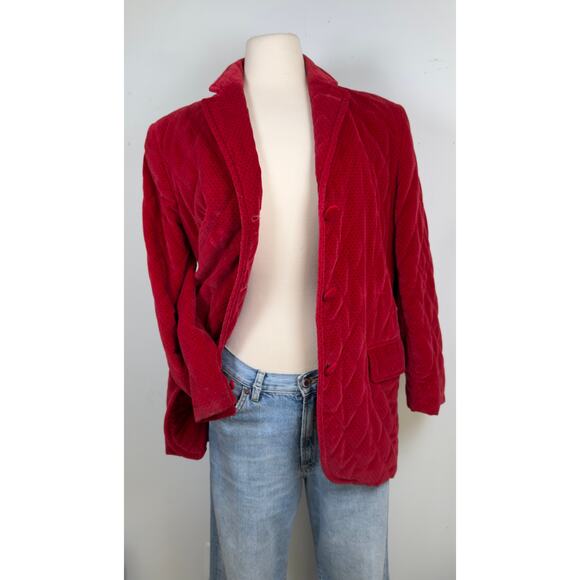 VTG Emporio Armani Red Quilted Velvet Blazer for Women |Designer Jacket Size 44 - Picture 2 of 7